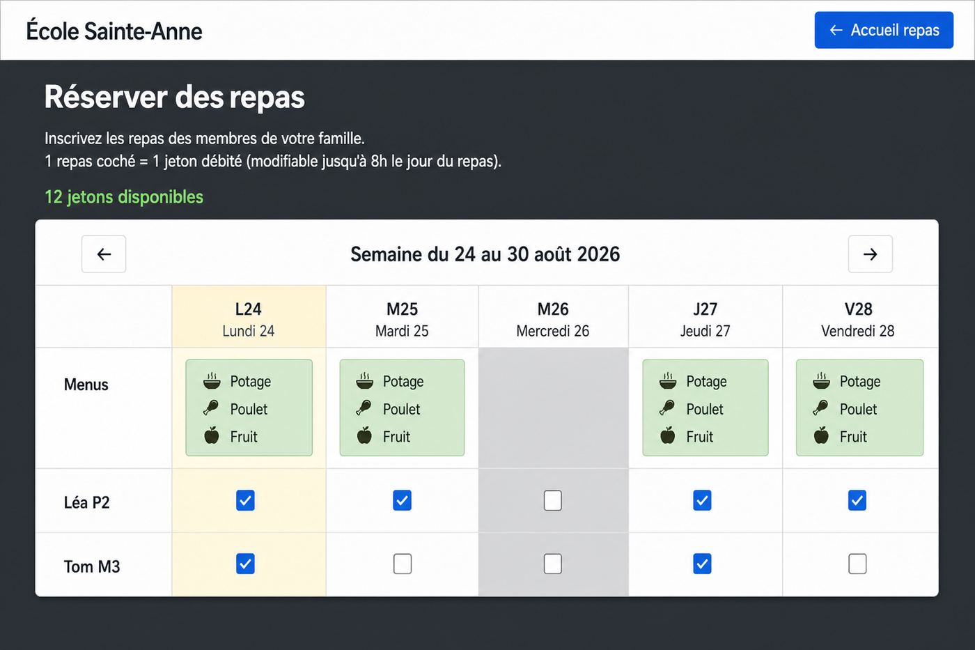Planning hebdomadaire des repas
